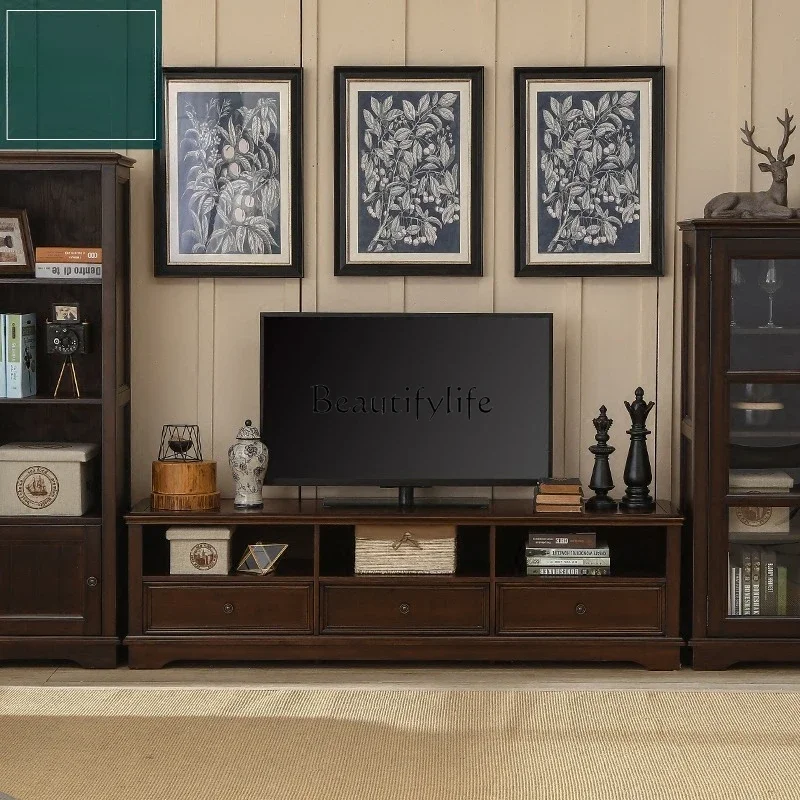 

ls 35 American country solid wood black walnut TV cabinet, mahogany