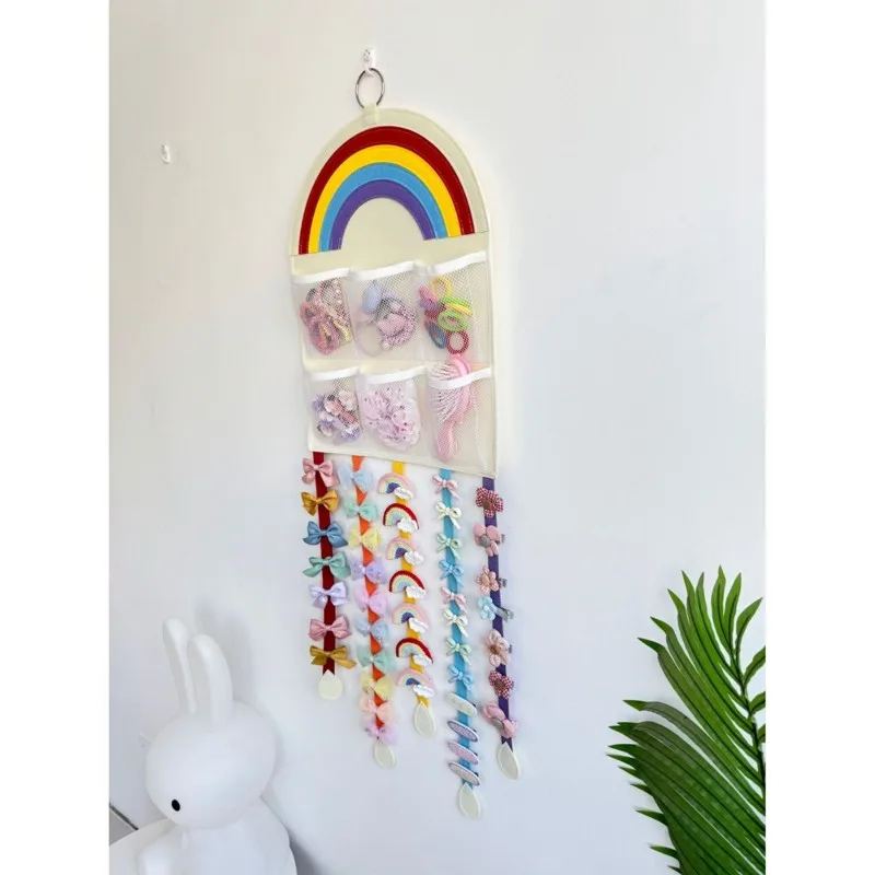 WORTHOWN-Children's Hair Clips And Hair Accessories Storage Bag With Hanging Bag, Hair Tie Organizer, Room Organization Magic We