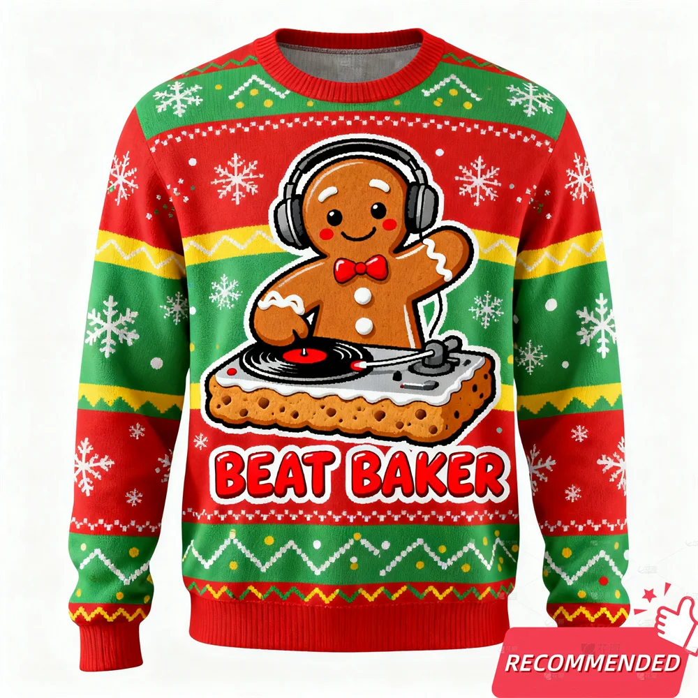 

Men Women Xmas Sweatshirt 3D Christmas Gingerbread Man Printed Ugly Christmas Sweater Unisex Pullover Holiday Party Jumper Tops