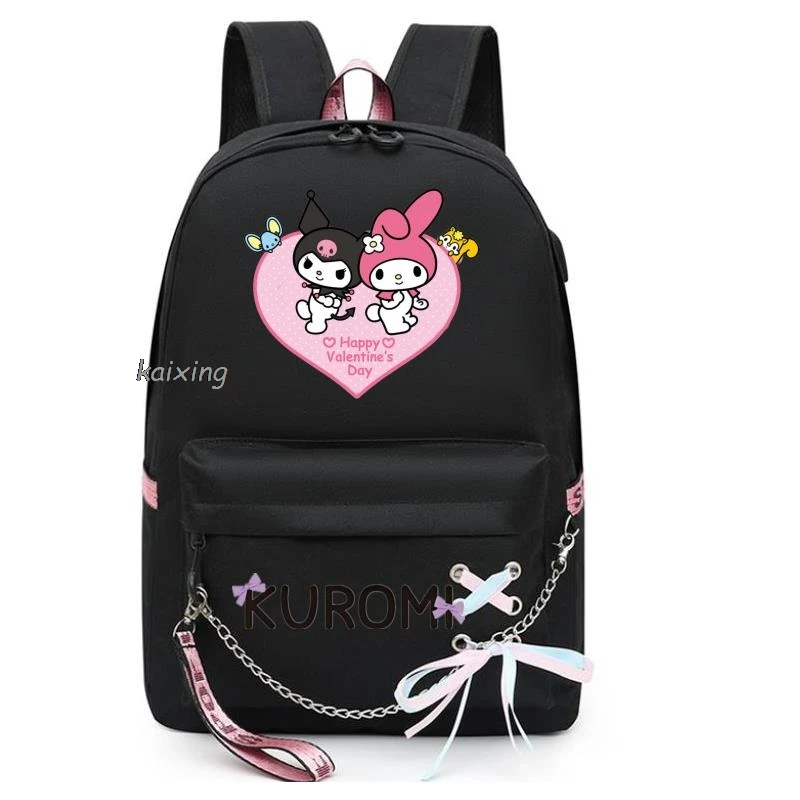 Backpack Lovely Kuromi Melody Mochila Kids Women School Bags for Teenage Girls Usb Charge Laptop Backpack Casual Travel Backpack