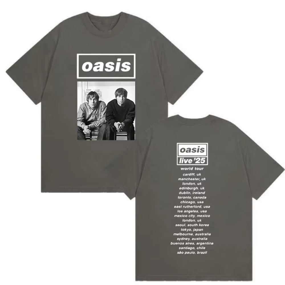 البريطانية روك O-واحة لايف 25 جولة 2025 جديد تي شيرت المرأة الهيب هوب القوطية تي شيرتات قصيرة الاكمام الرجال فاسق المد الملابس تي شيرت