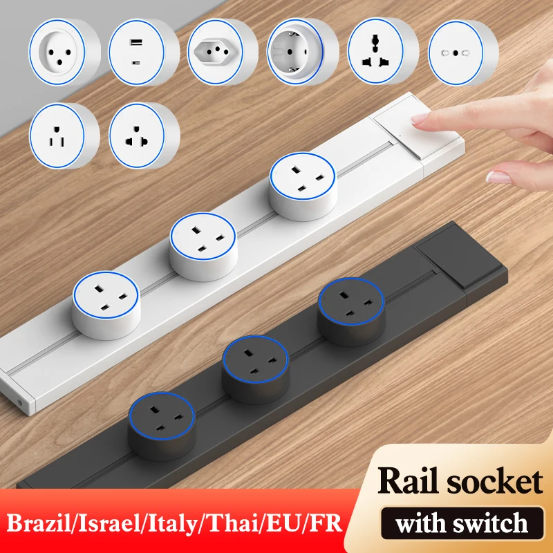 Brazil/Russian/Israel/Italy Track Socket 8000W Wall Power Socket With Switch FR EU US UK Standard Movable Adapter Plug with USB