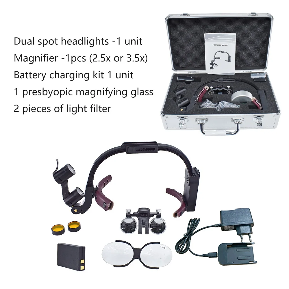 Dental LED Headlight Binocular Loupes Deasin 2.5X/3.5X Headband Ajustable 5W Dentist Surgical Headlamp Dentistry Magnifier