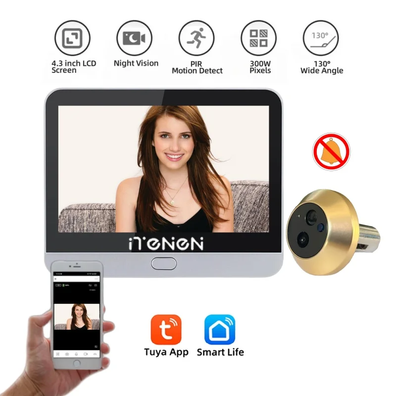 Tuya Smart 2.4G Wifi Peepholes Telecamera per porta per la casa 1080P HD Door Eye Viewer Supporto PIR con microfono per la sicurezza domestica