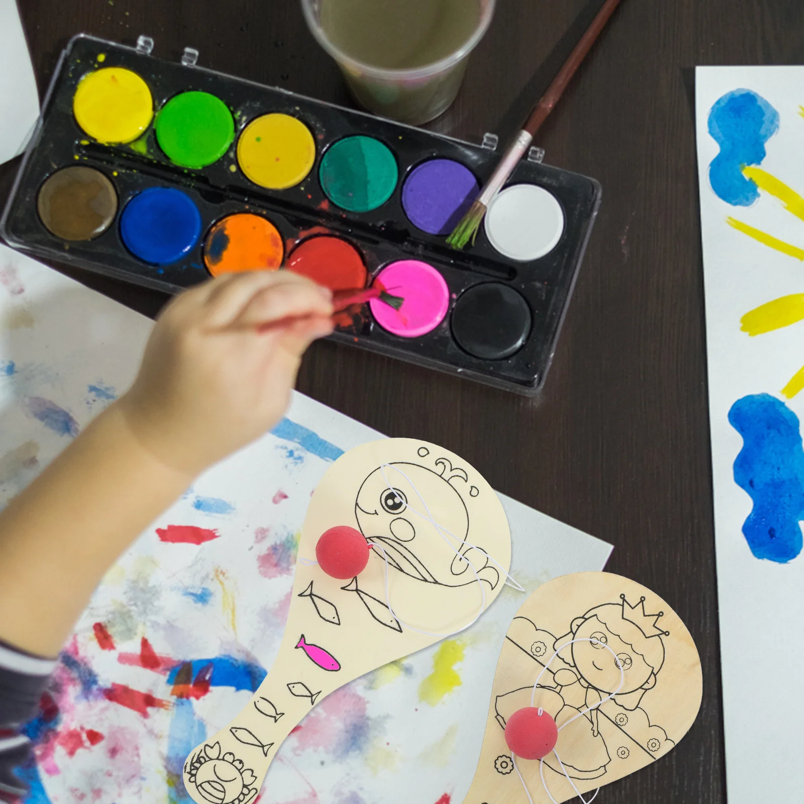 

Racket Hand-painted Graffiti Chips Wooden DIY Unfinished Slices for Children Kids Decorative School Pendants