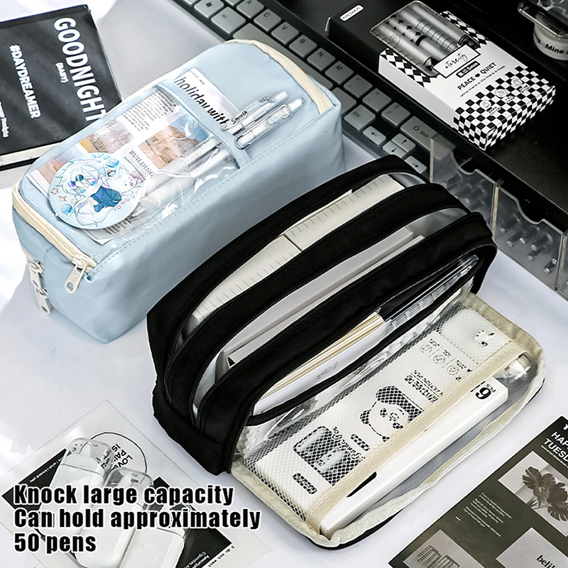 Transparent 5-Layer Pencil Pouch Large Capacity Lightweight Pen Bag School Supplies Fashion Pencil Cases Kawaii Stationery Bag