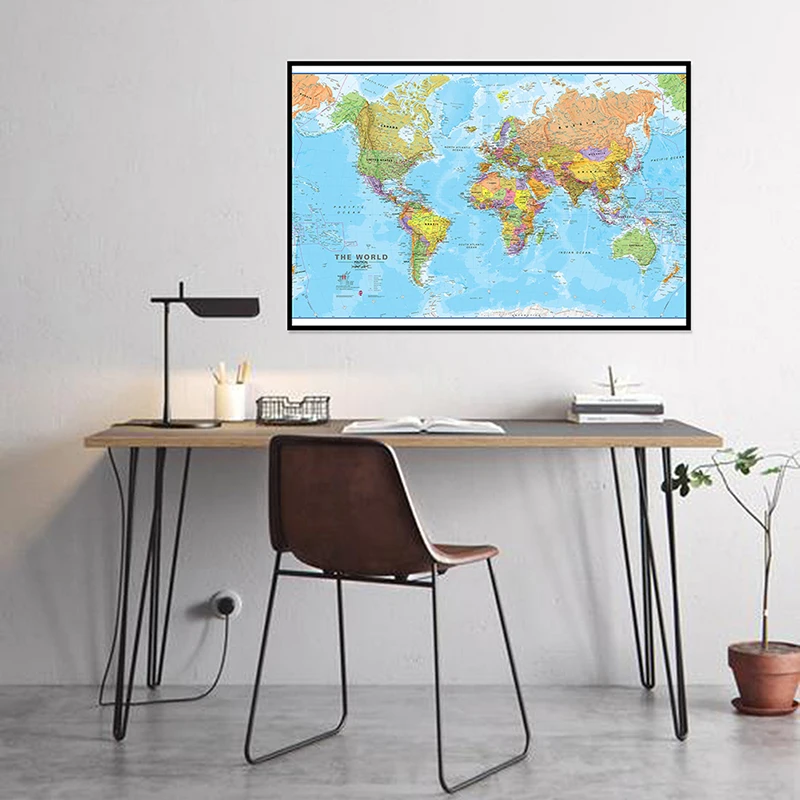 Peinture sur toile de la carte du monde avec détails, peinture murale, affiche d'art, bureau, fournitures scolaires, salon, décoration de la maison, 75x50cm