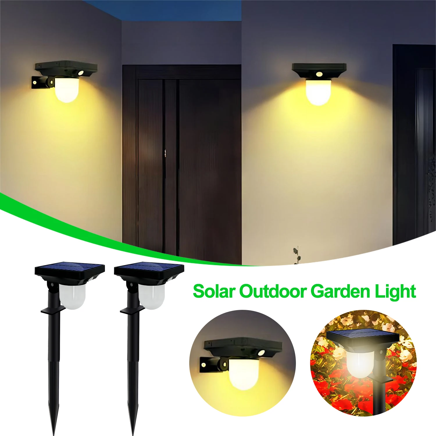 LED Solar Porch Lights Human Body Induction Outdoor Waterproof Landscape Spot Lights 3 Modes Pathway Light  For Garden Lighting