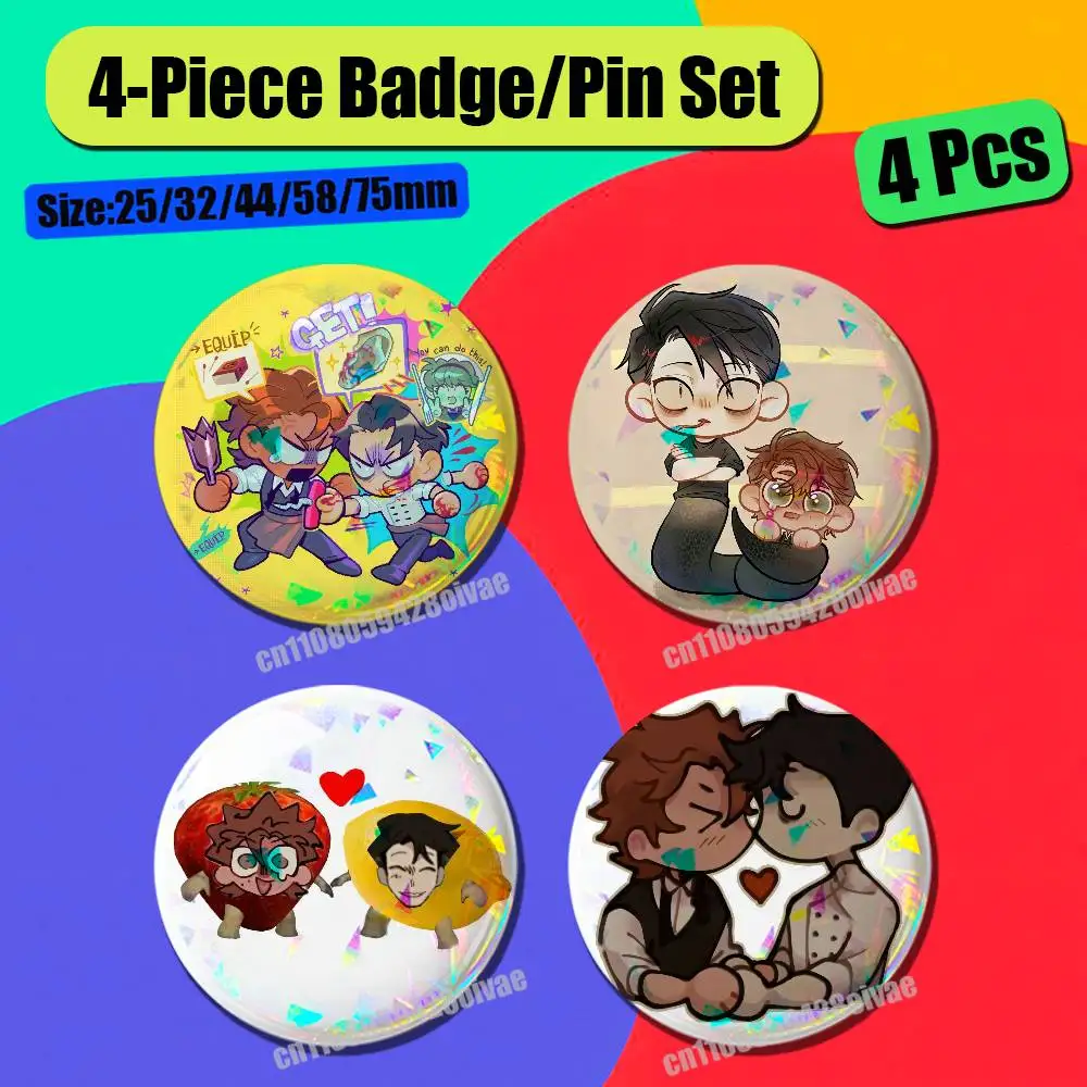 For Dead Plate Rody Vincent Vince Badge Pin Insignia 4 Pcs Set Round Button Emblem Laser Film Cosplay 25mm Custom