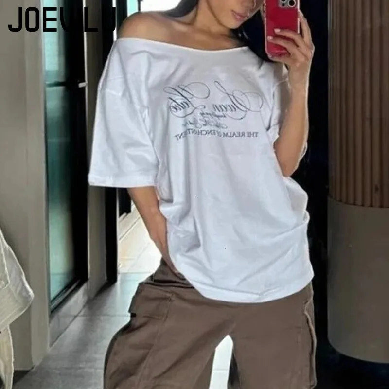 

Casual Relax Woman T-shirt Letter 2025 Women Oversized One Shoulder Tops Y2k Versatile Street Atmosphere Style Fashionable Top