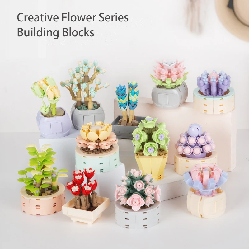 

City Creative Flower Succulent Building Blocks Plant Bonsai Desktop Decoration MOC Model Classic Bricks Girl Toys Birthday Gifts