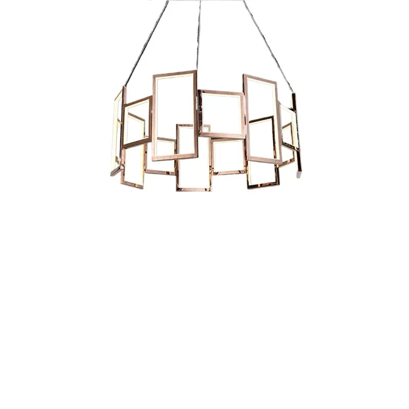 Stainless steel geometric frame creative room chandelier dining room light bedroom tea room modern minimalist designer front des