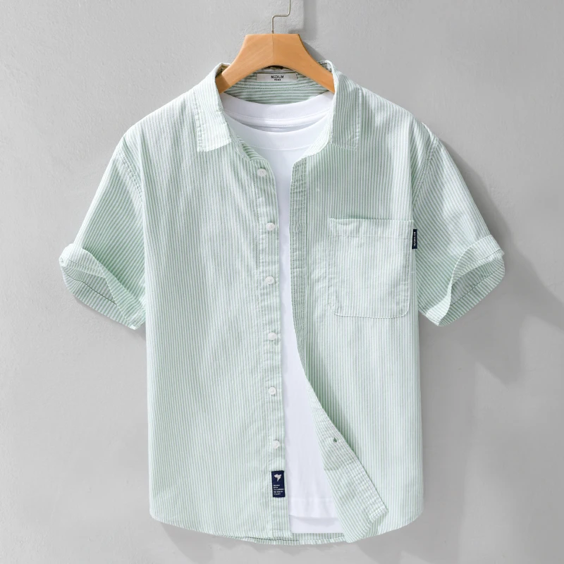 

"Men's Summer Striped Short Sleeve Shirt - Pure Cotton Trendy Casual Loose Fit, Stylish & Versatile Slim Fit Shirt for Youth"