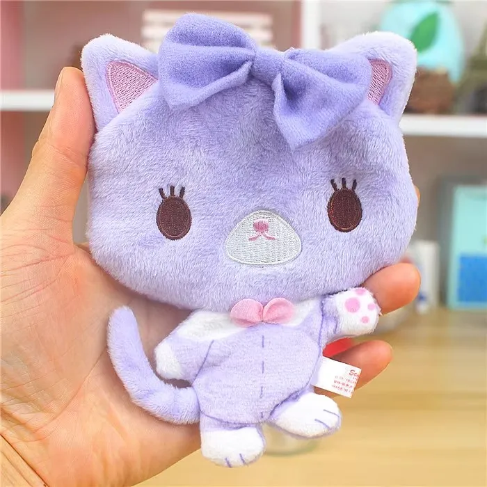 Mewkledreamy Purple Cat Plush Coin Purse Pouch Wallets Kawaii Cute Women Bag Keychain Key Chain Mini Small Storage Organizer Bag