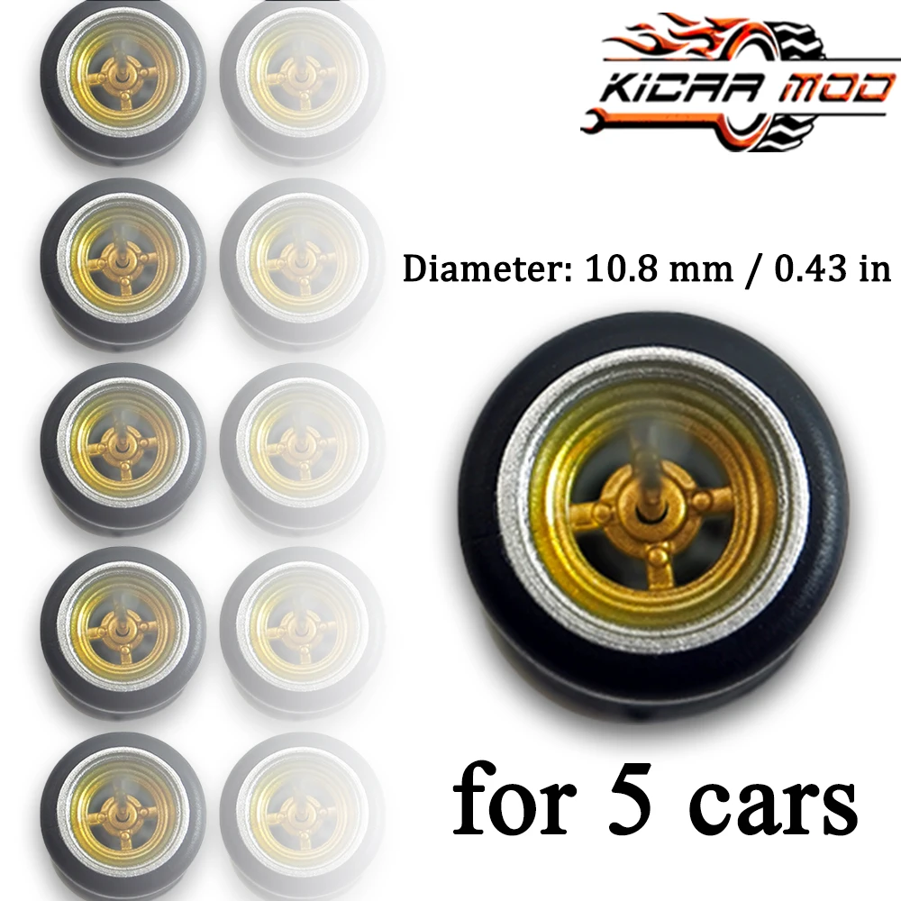 1/64 Wheels with Fixed Rubber Tires Four Spoke for Toy Models