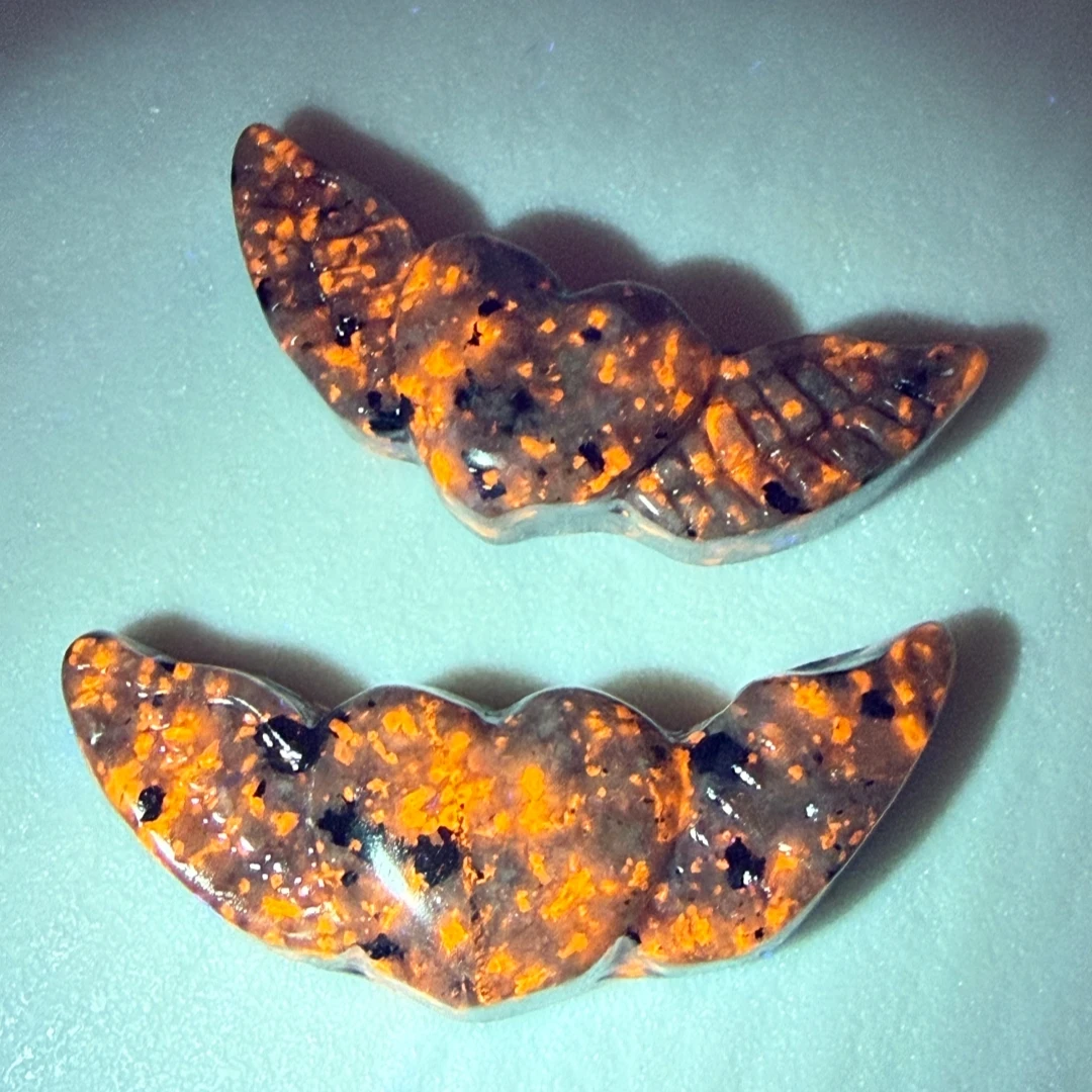 1pc Polished Flame Stone Angel Wing Sculpture Natural Fire Pattern Gemstone Carving Mini Crystal Figurine Pocket Healing Stone
