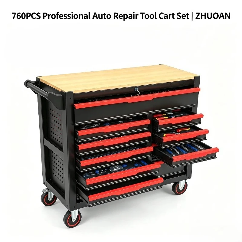 760 Pieces Repair Tool Cart Cabinet Mobile Trolley Toolbox Heavy Duty Auto Repair Tool Set