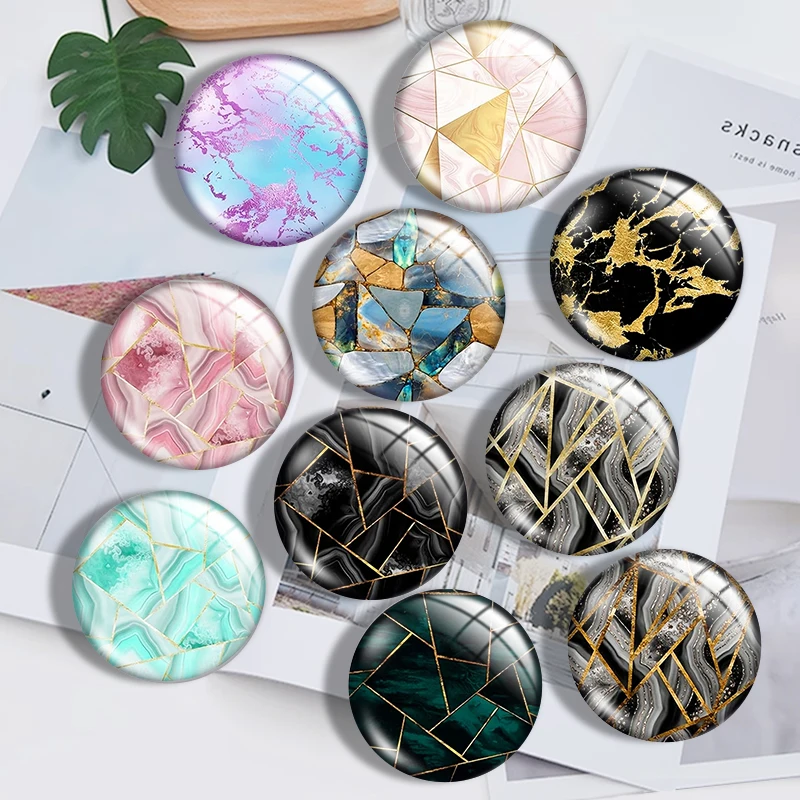 Geometric Splicing Lines 10pcs 12mm14mm/16mm/18mm/20mm/25mm Round Photo Glass Cabochon Demo Flat Back Making Findings Jewelry