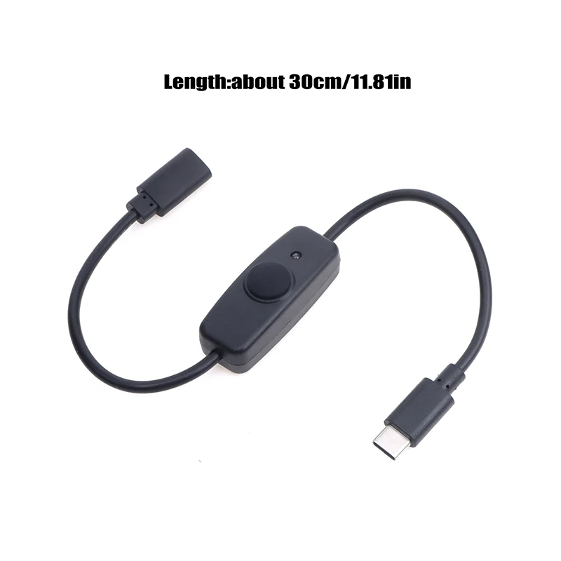 USB Type C With ON/OFF Switch Power Button 30CM Charging Extension Cable Universal Type-C