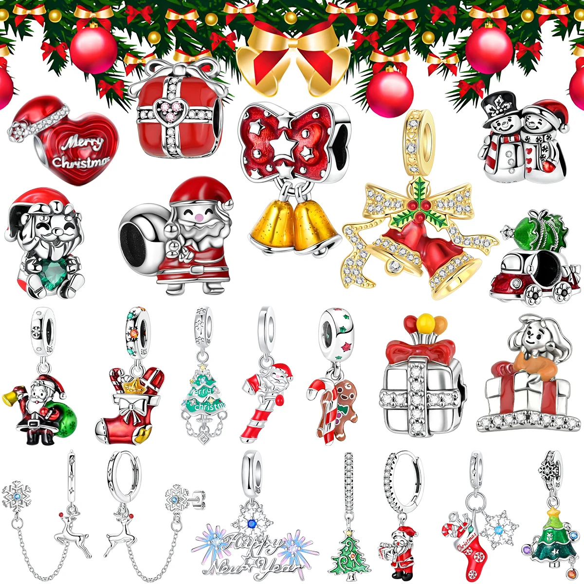 

Original 925 Sterling Silver Christmas Charms Santa Claus Reindeer Earrings Beads Fit Necklace Bracelets DIY Gifts Fine Jewelry