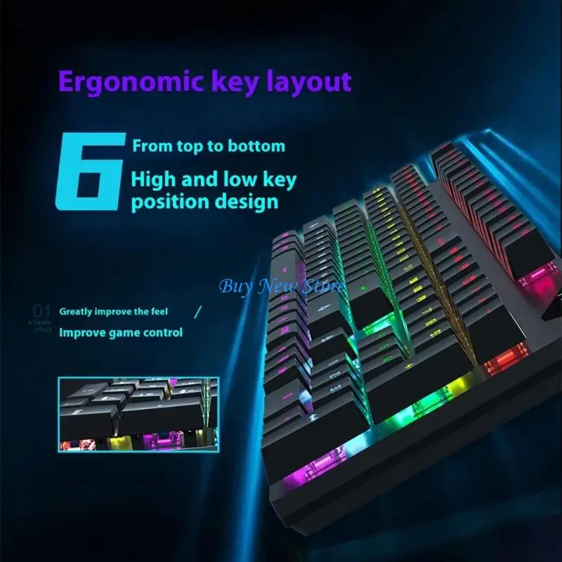 

20CE Ergonomic Full Size Wireds Gaming Keyboards Blue Switches ABS Keycaps RGBs Backlits