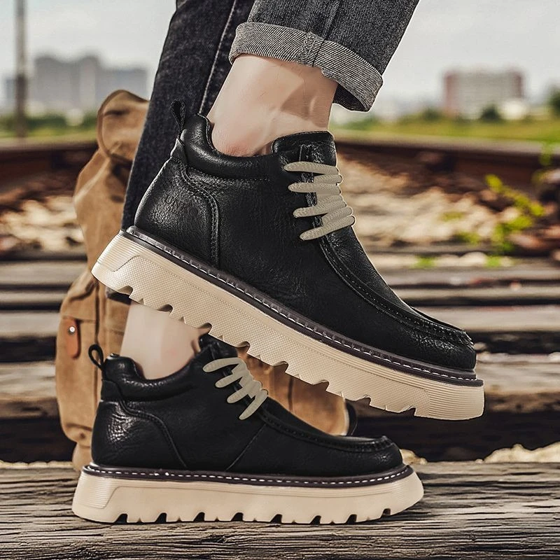 Men Winter Chelsea Boots British Style Platform Height Increasing Warm Casual Non Slip Work Boot Fashion Trend Shoes