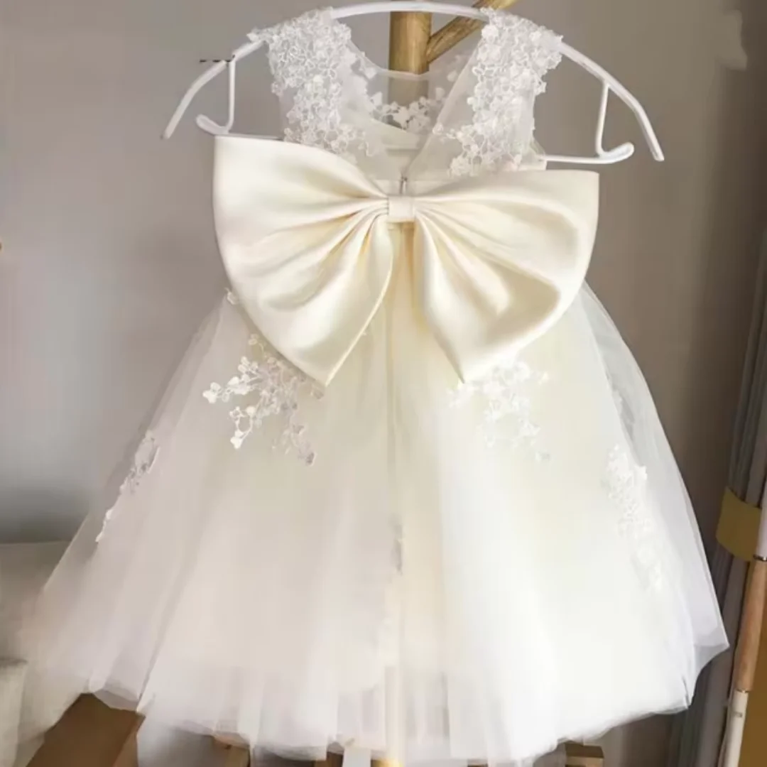 Custom Children's Princess Dress New Puff Tulle Girl Bow Birthday Party Little Host Performance Costume