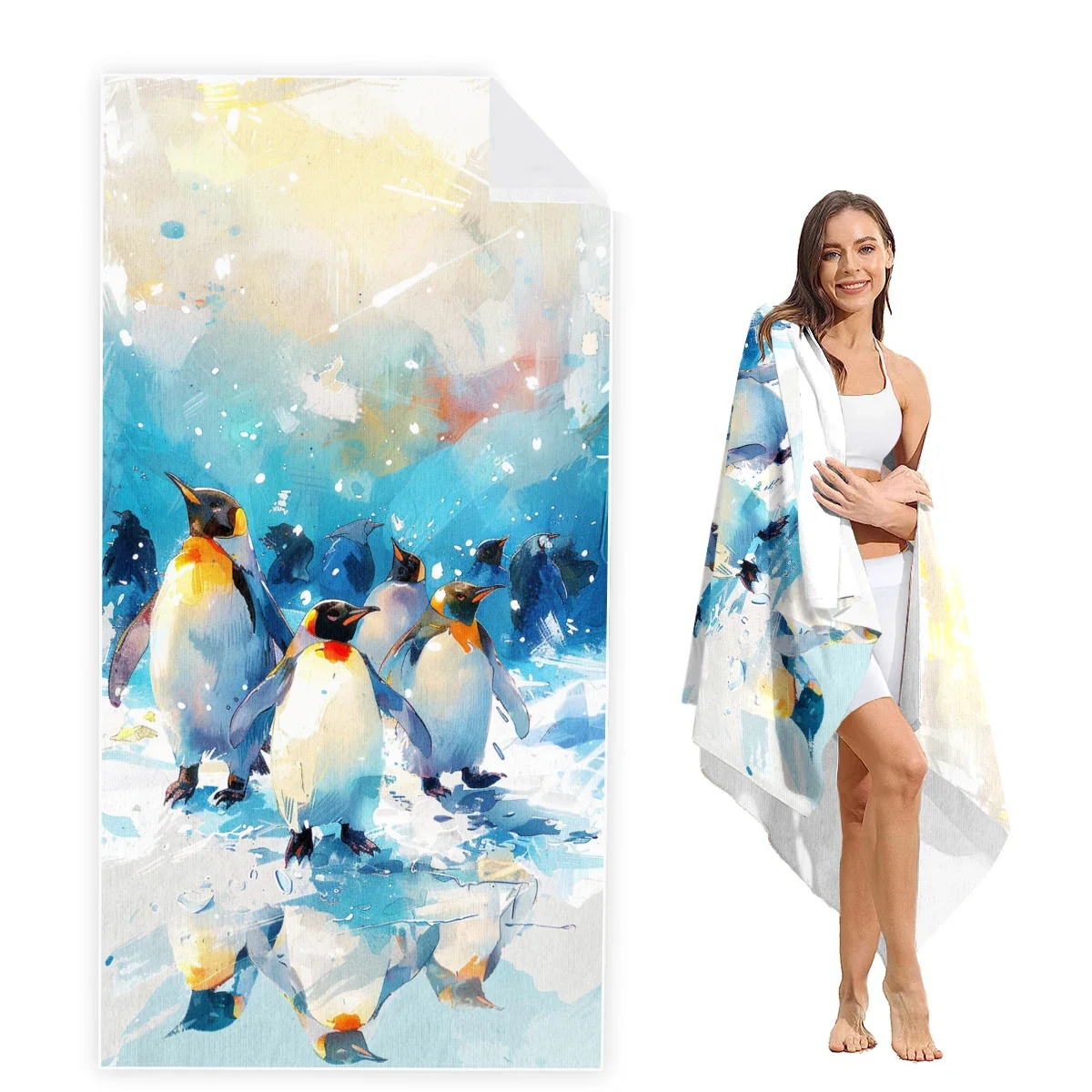 

Penguin Beach Towel Oversized,Super Absorbent Sand Free Thick Microfiber Beach Towel,Beach Towels for Kids,Men,Women