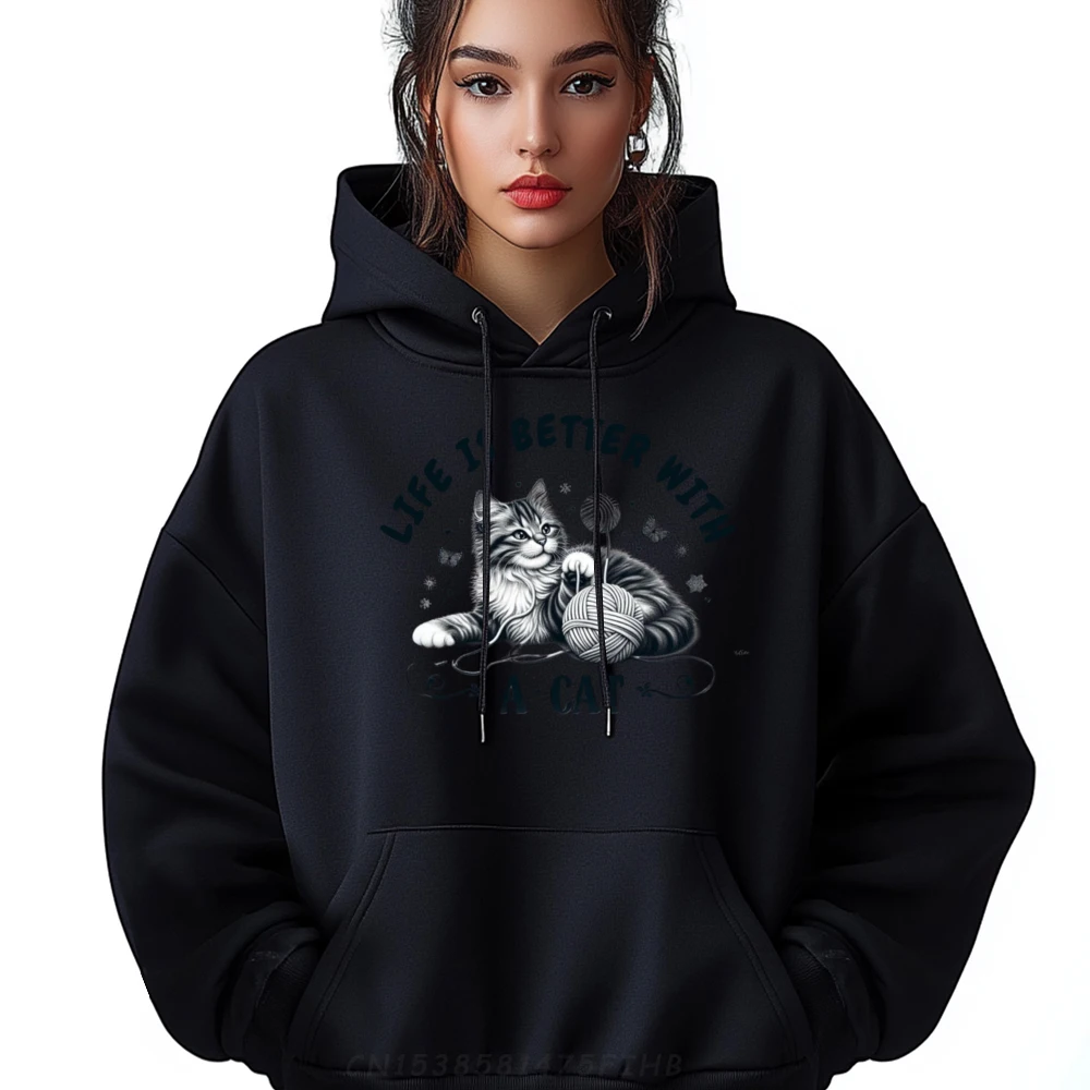 

Cat Design Life is better with a cat XS Graphic Sweatshirts SOFT Cheap Oversize Long Sleeve Vaporwave