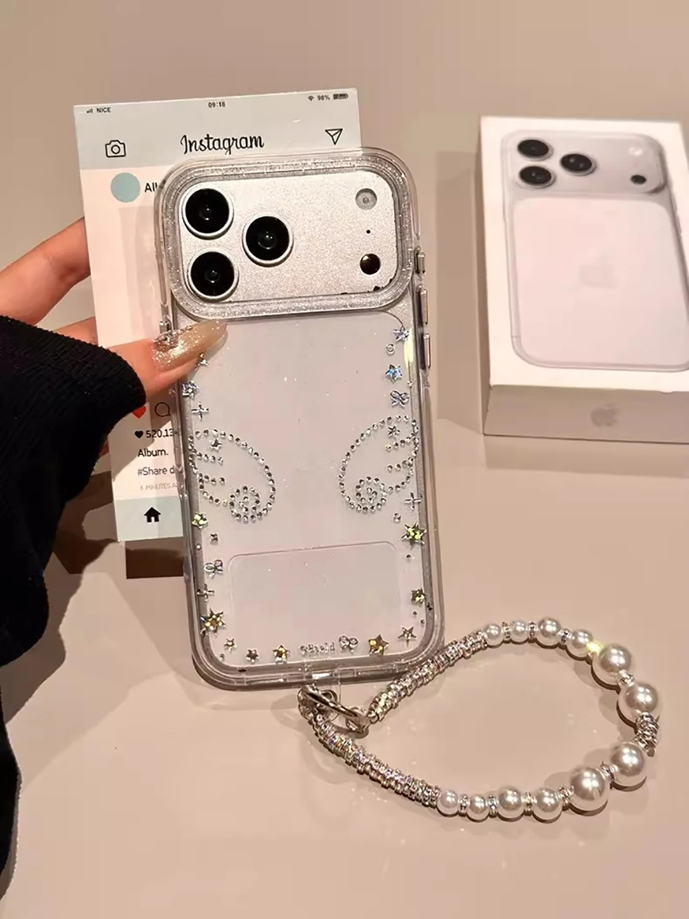 Glitzer-Engelsflügel Luxus Bling Stern Pailletten Handyhülle für iPhone 17 Pro Max 14 15 16 Pro Max 13 Schutzhülle Sturzsichere Transparente Abdeckung – Detail 2