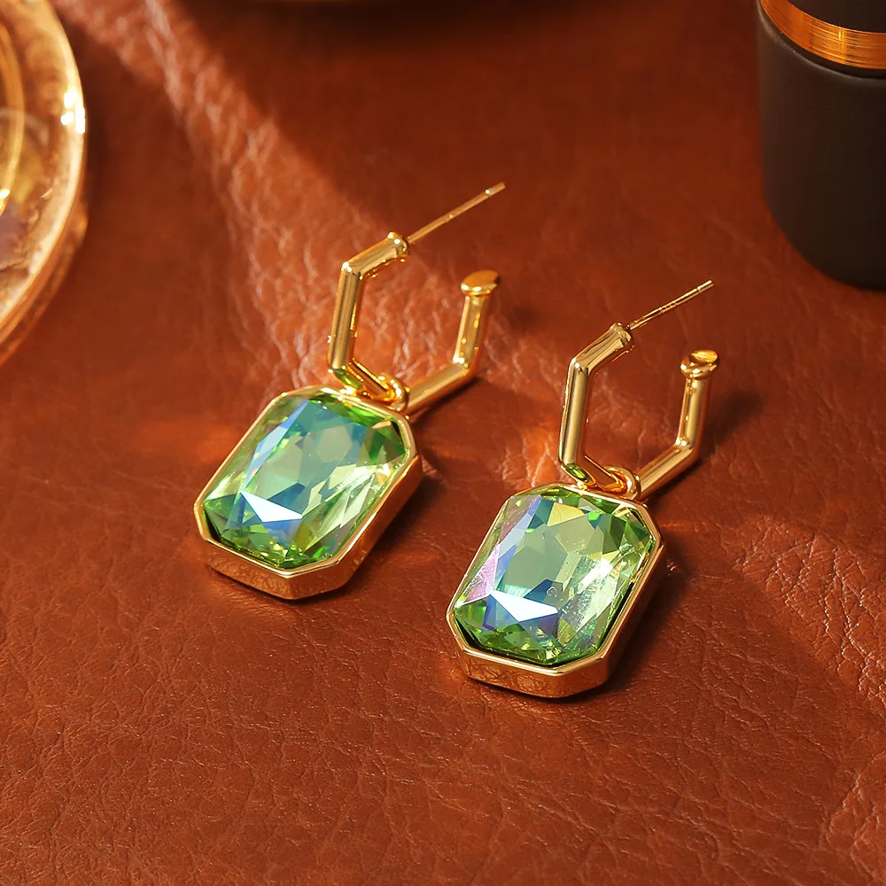 European and American Retro Cube Sugar Crystal Earring Cubic Zirconia Crystal Earrings Jewelry For Women