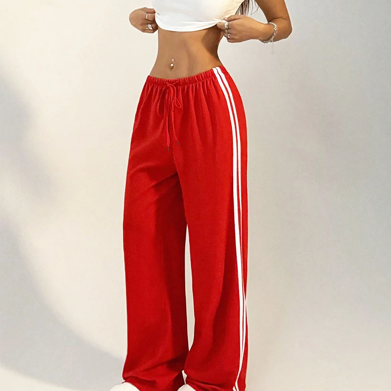 

Fashion Striped Women Trousers New Summer Streetwear Basic Straight Casual Slim Pants Female Sexy Solid Simple Versatile Pants