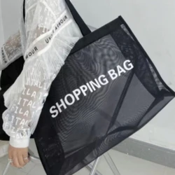 Saco De Compras De Malha De Nylon Transparente, Grande Capacidade, Uma Bolsa De Ombro, Respirável, Praia, Viagem, Stor