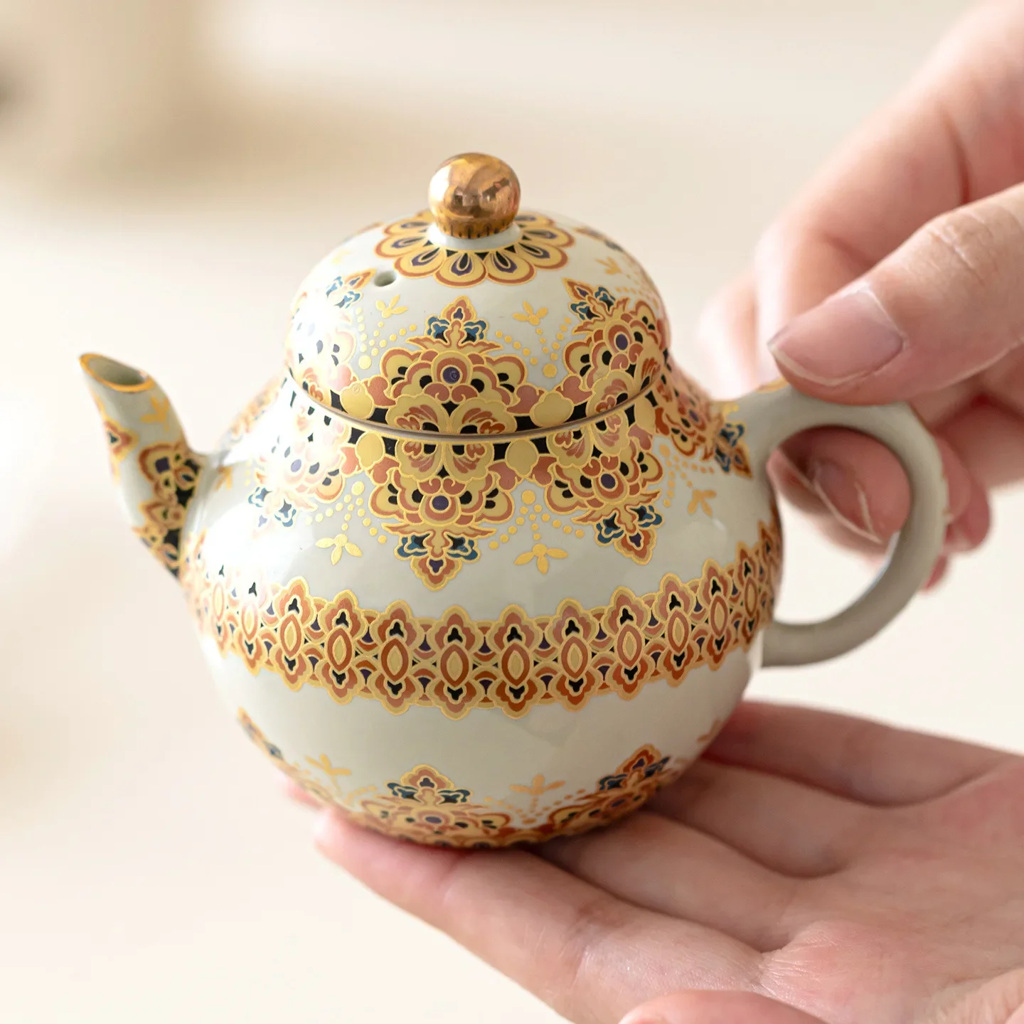 Multicolor Teapot Ceramic Tea Kettle Single Pot Dunhuang Flower Unique Impression Household Chinese Kung Fu Tea Set with Filter