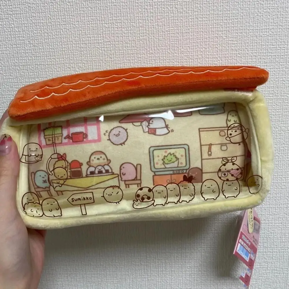 Sumikkogurashi Pvc Transparent Plush Itabag Stationery Pouch Double-Layer Zipper Storage Large Capacity Student Birthday Gift