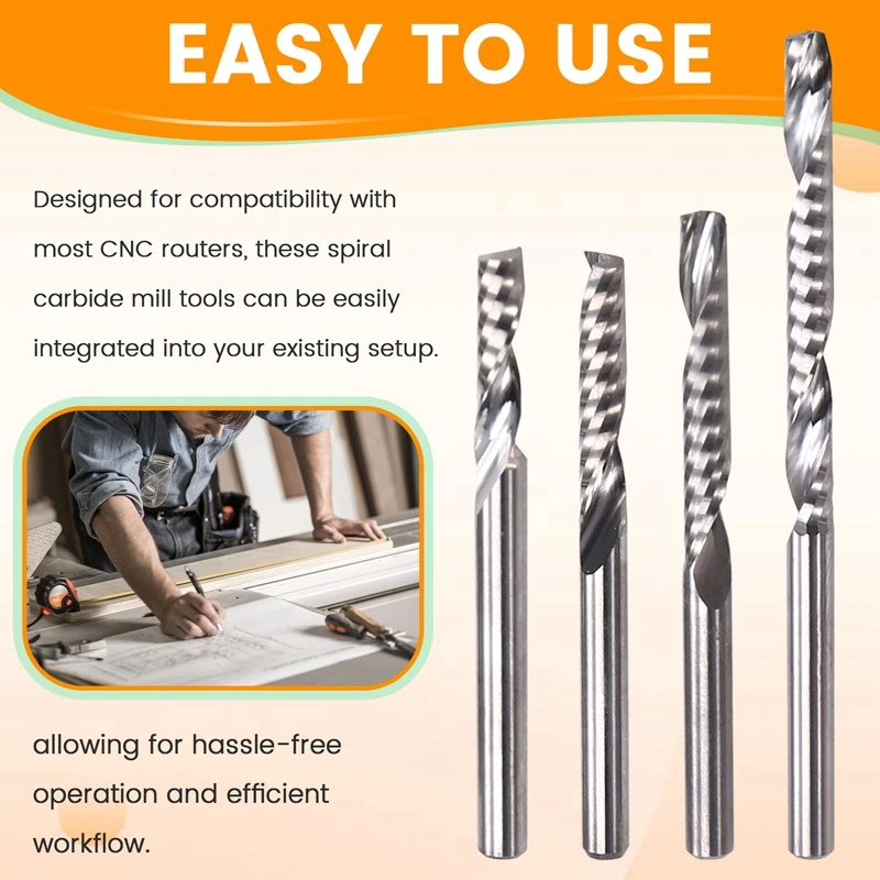 4 قطعة 3.175 مللي متر صعودا وهبوطا قطع المزامير واحدة دوامة كربيد مطحنة أداة CNC راوتر ضغط الخشب نهاية قاطعة المطحنة بت