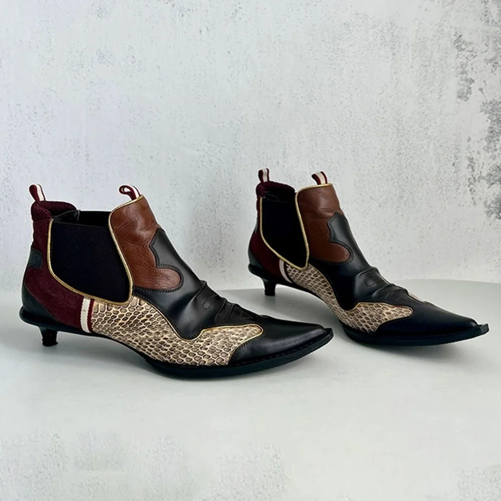 

Leather Patchwork Sewing Ankle Boots Sexy Pointed Toe Stilietto Mixed Colors New Arrivals Fashion Women Boots