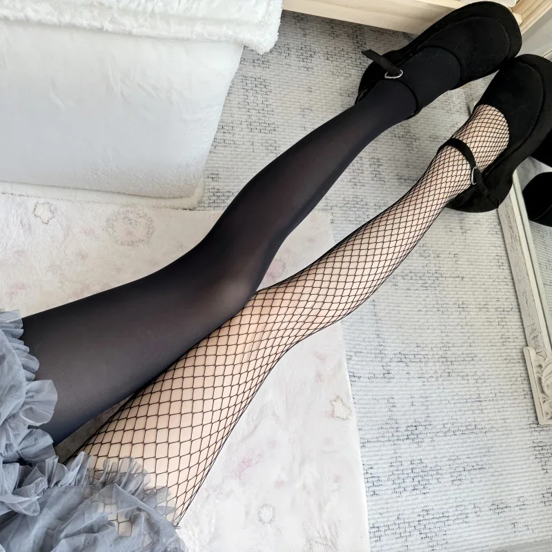 Fishing Net Velvet Patchwork Pantyhose,JK Girls' Pure and Sexy AB-side Stitching Leggings New Special Lolita Cut-out Stockings