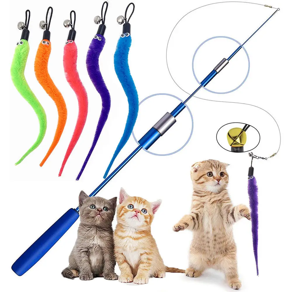 Cat Feather Toy Accessories False Mouse Worm Toy with Bell Kitten Cat Toys Interactive Replacement Refill Foam Ball Training