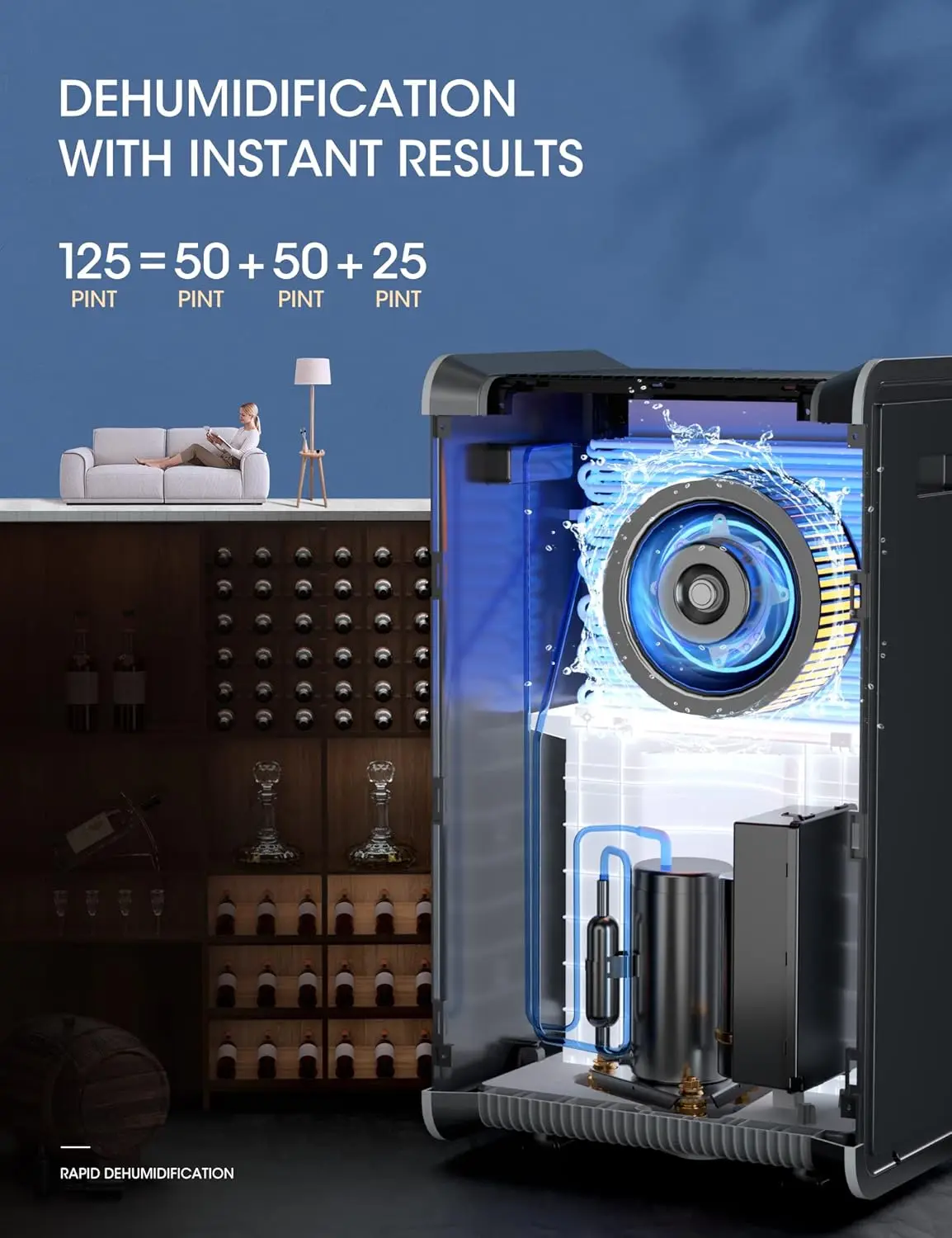 Dehumidifier for Basements, Home and Large Room with Auto or Manual Drainage | 50db Industry Leading Noise