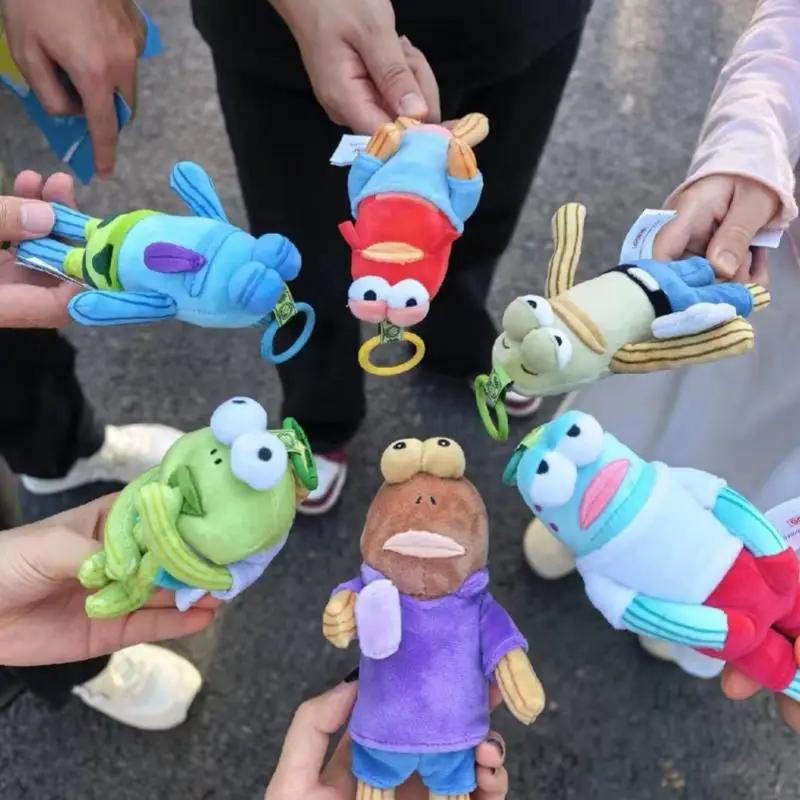 Pantalones cuadrados de Bob Esponja Popmart Gong originales: Residents Of Bich Castle, caja ciega de felpa divertida, camino de sirena, peluche de pez plano tumbado