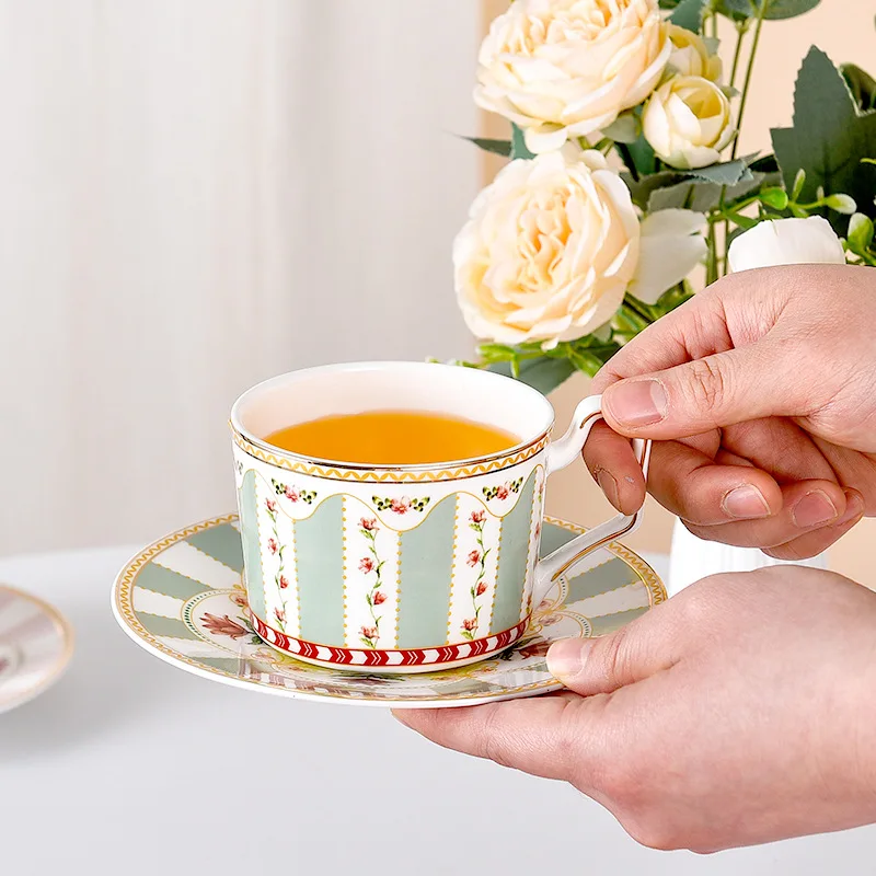 Luxury Bone China Coffee Cup and Saucer Set, Gold Edged European Palace Style, Afternoon Teacup for Home, Housewarming  Present