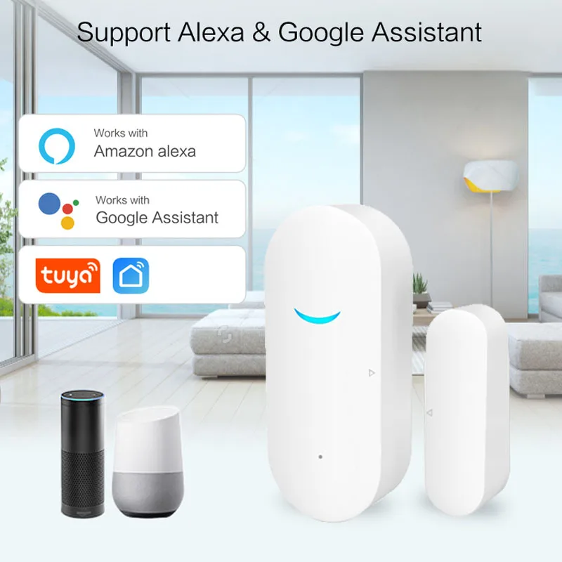 Tuya WiFi Door Window Sensor White Open / Close Detector APP Reminder Work With Tuyasmart APP Compatible With Alexa Google Home