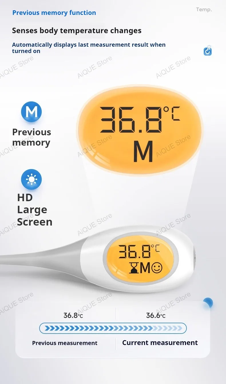 8 Seconds Backlit Fever Thermometer Medical Household Digital LCD Medical Fast Measure Kids Baby Child Adult Body Soft