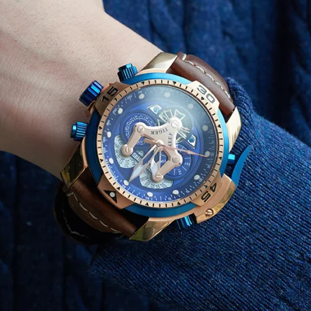 

Reef Tiger Мужские автоматические часы Военные 46 мм Механические наручные часы Светящийся вечный календарь Год Месяц Неделя Дата Сапфир