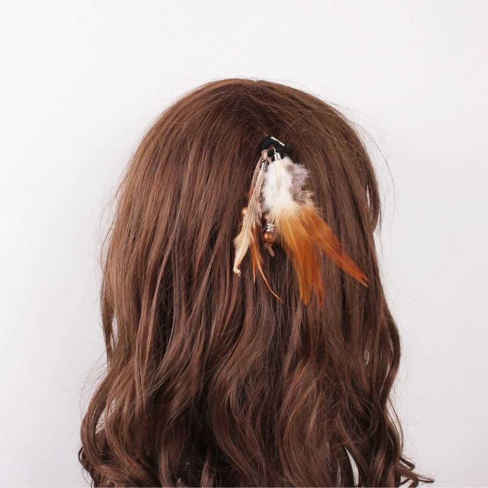 Ethnic Black Brown Feather Braid Elastic Hair Band Tribal Hair Extension Women Boho Party Headdress Tribal Gypsy Indian Jewelry