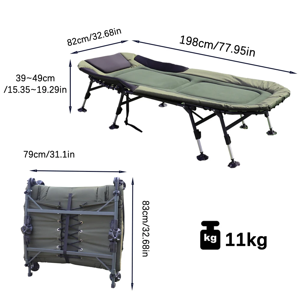 Imagem -02 - Dobrável Camping Cot Cama com Almofada Acolchoada Macia Heavy Duty Reclinável Espreguiçadeira Exterior Altura Ajustável Cadeira e Cama Dupla Finalidade