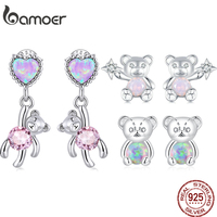 Bamoer 100% 925 Sterling Silver Star Bear Stud Earrings Love Bear zircon Piercing Hoop Earrings For Women Fine Jewelry Gift