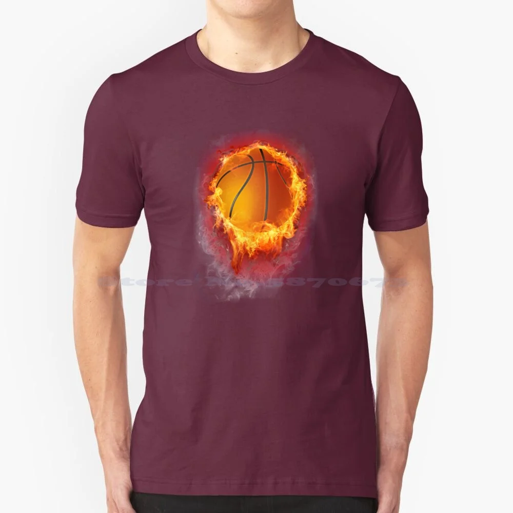 A Basketball On Fire T Shirt 100% Cotton Tee Basketball Fire Hop Sports Team James Michael Kareem Abdul