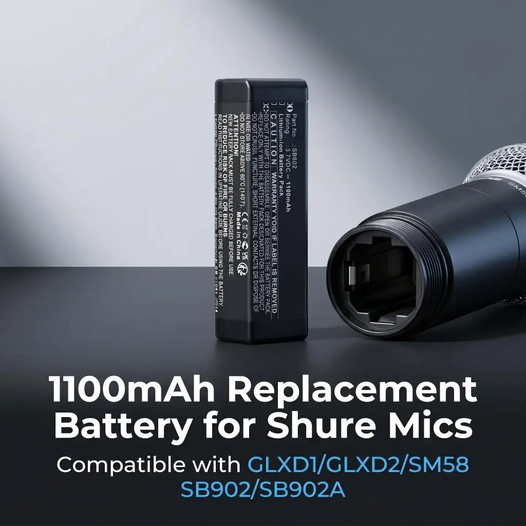 3.7V 1100mAh Li-ion Rechargeable Replacement Battery SB902 SB902A For Shure GLXD1 GLXD2 GLXD14 SM35 SM58 Wireless Microphone